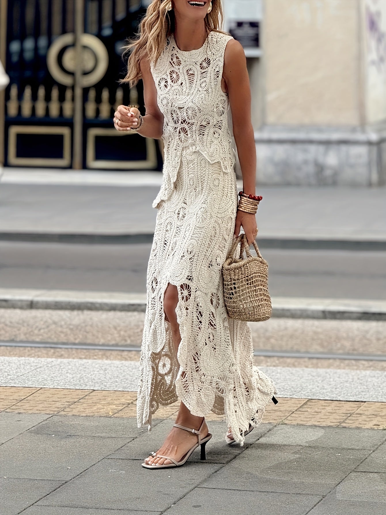 Irregular Vest Asymmetrical Long Dress Hand- Elegant Vacation Comfort Set