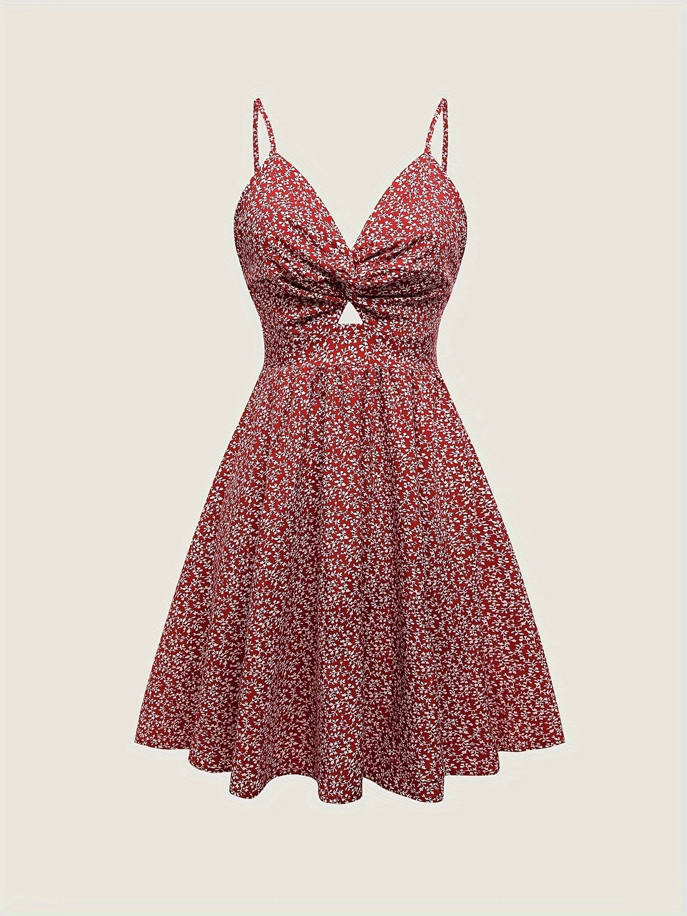Floral Print Twist Front Cami Dress, Elegant Sleeveless A-Line Dress for Spring & Summer, Women's Clothing