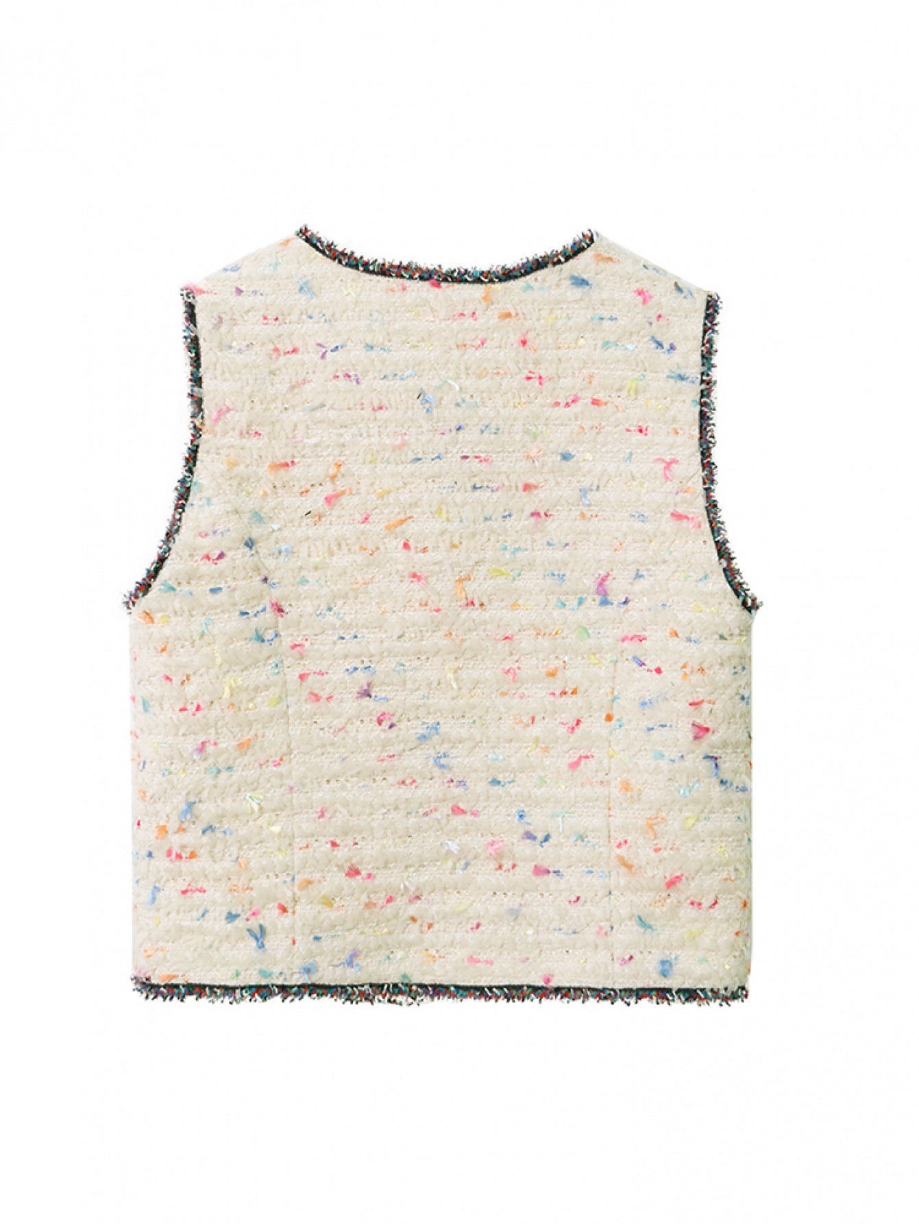 Colorful Butterfly Yarn Tweed Vest with Contrasting Color Webbing Single-Breasted Round Neck Vest 28985