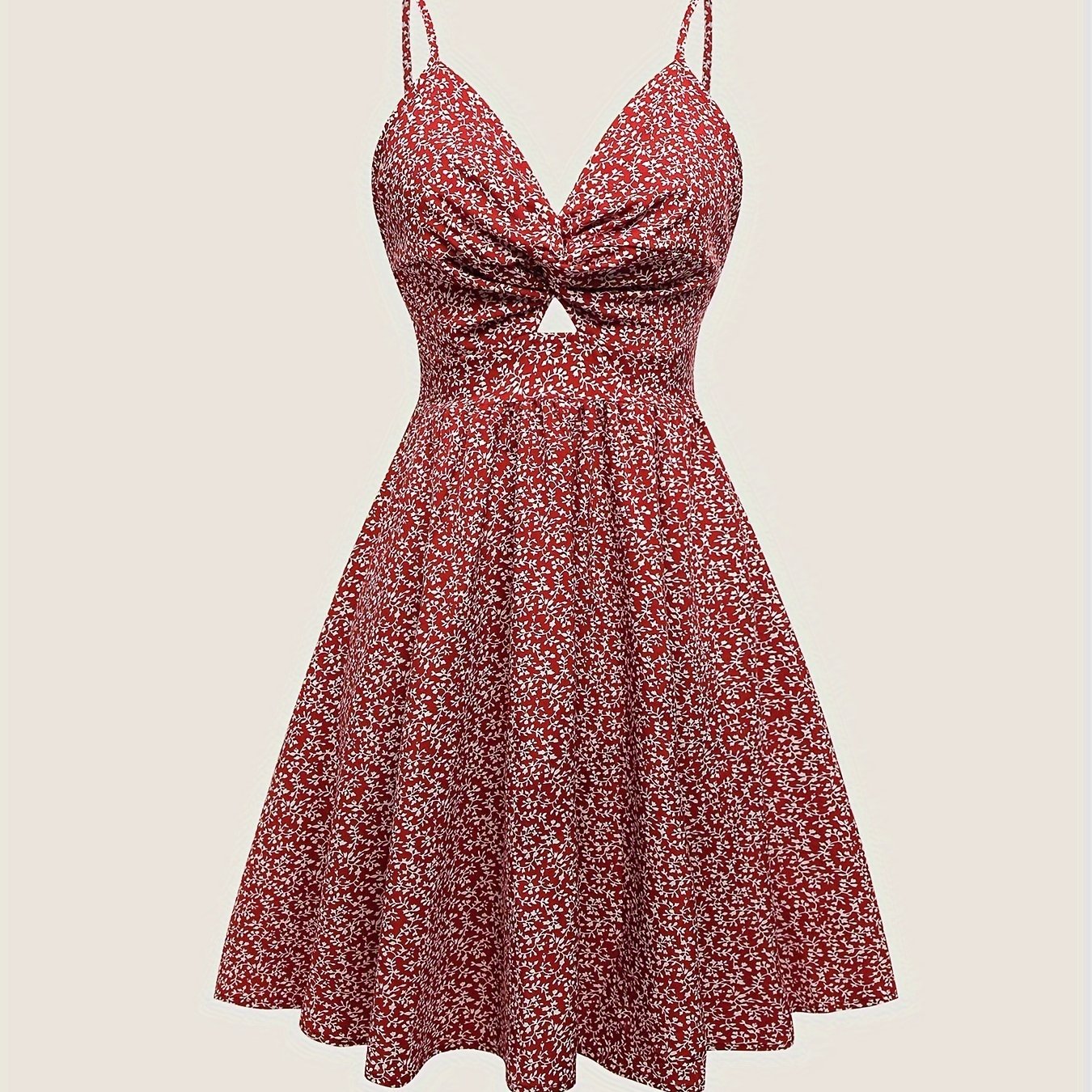 Floral Print Twist Front Cami Dress, Elegant Sleeveless A-Line Dress for Spring & Summer, Women's Clothing