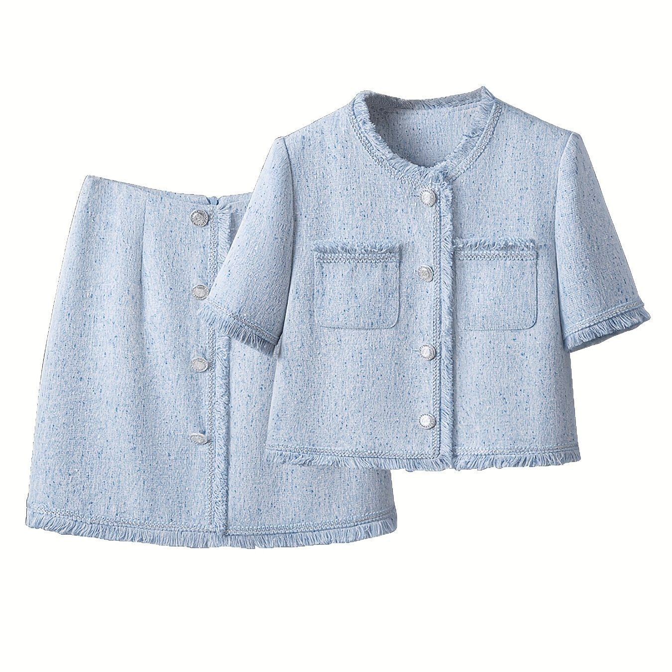 Little Fragrance Set Summer New Women's Elegant Round Neck Jacket and Skirt Two-Piece Suit S51B0525N